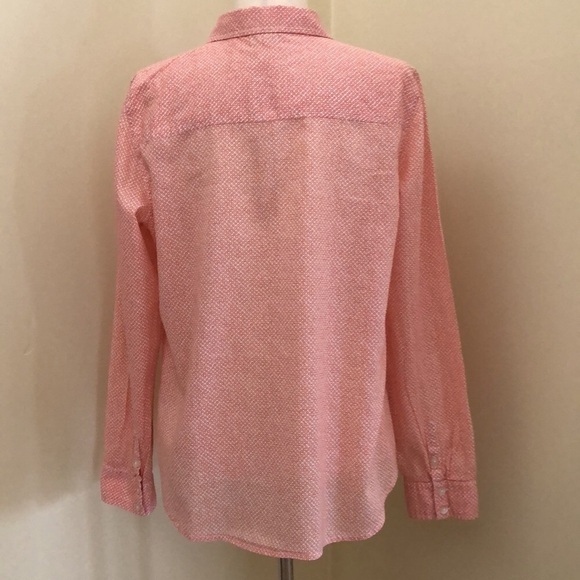 Halogen. Button down Long Sleeve Shirt. Orange and White Circle Pattern. Large. - Picture 6 of 11